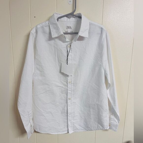 NWT Zara Boys White Oxford Cotton Shirt Long Sleeve Sz 8 - Picture 1 of 8